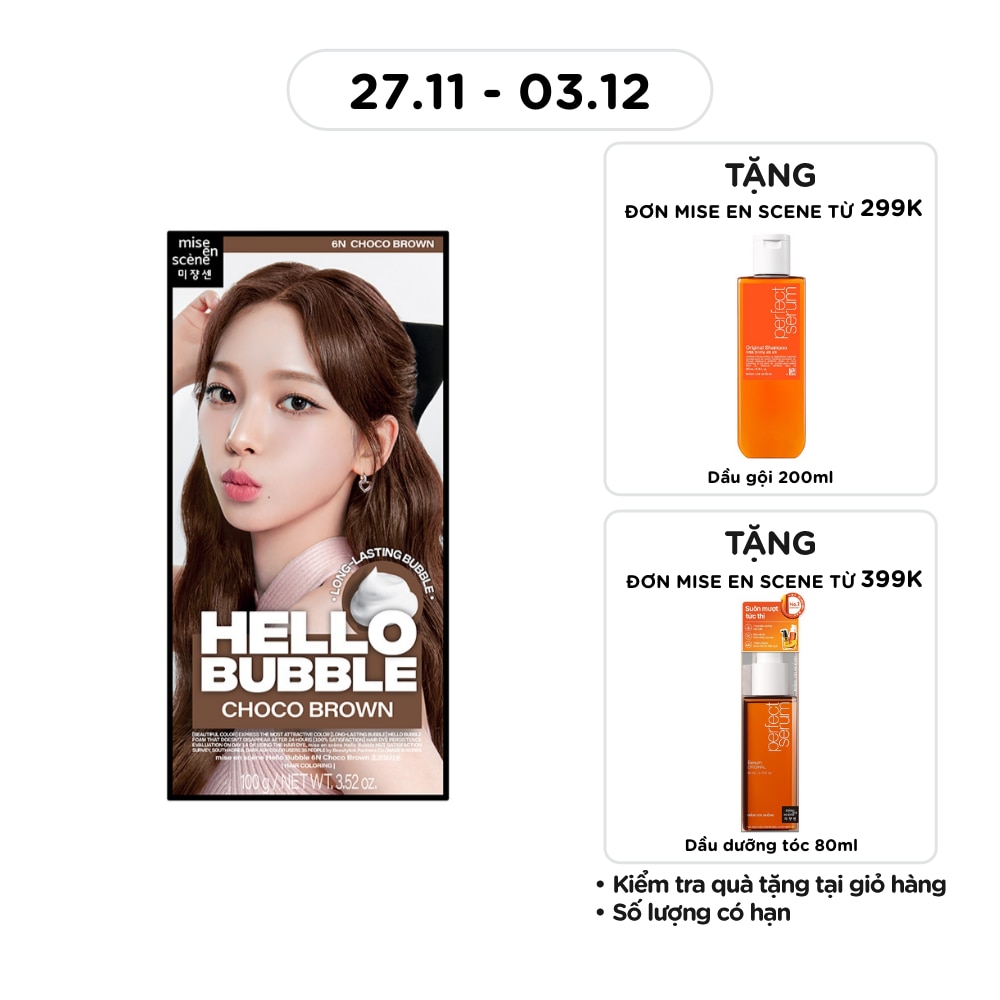 Bọt Kem Nhuộm Tóc mise en scène Hello Bubble 100g .#6N Choco Brown Màu Nâu Choco