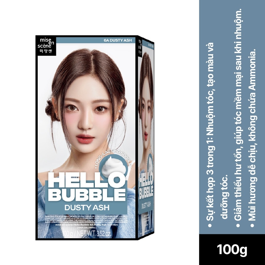 Bọt Kem Nhuộm Tóc mise en scène Hello Bubble 100g .#6A Dusty Ash Màu Nâu Tây Lạnh