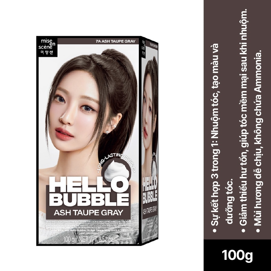 Bọt Kem Nhuộm Tóc mise en scène Hello Bubble 100g .#7A Ash Taupe Gray Màu Nâu Xám Khói