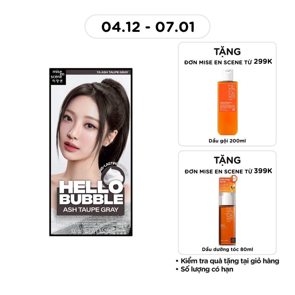 Bọt Kem Nhuộm Tóc mise en scène Hello Bubble 100g .#7A Ash Taupe Gray Màu Nâu Xám Khói