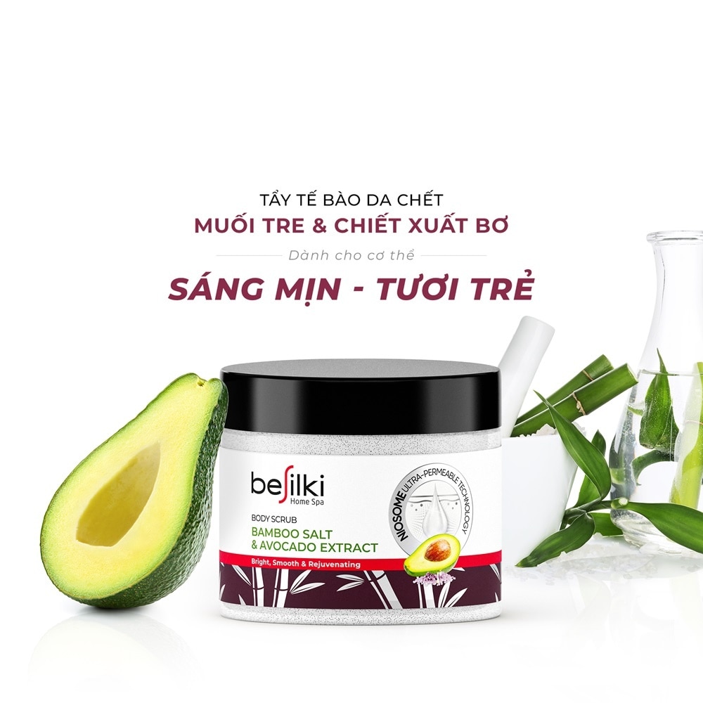 Tẩy Tế Bào Chết Besilki Body Scrub Muối Tre & Chiết Xuất Bơ Bamboo Salt & Avocado Extract 350g