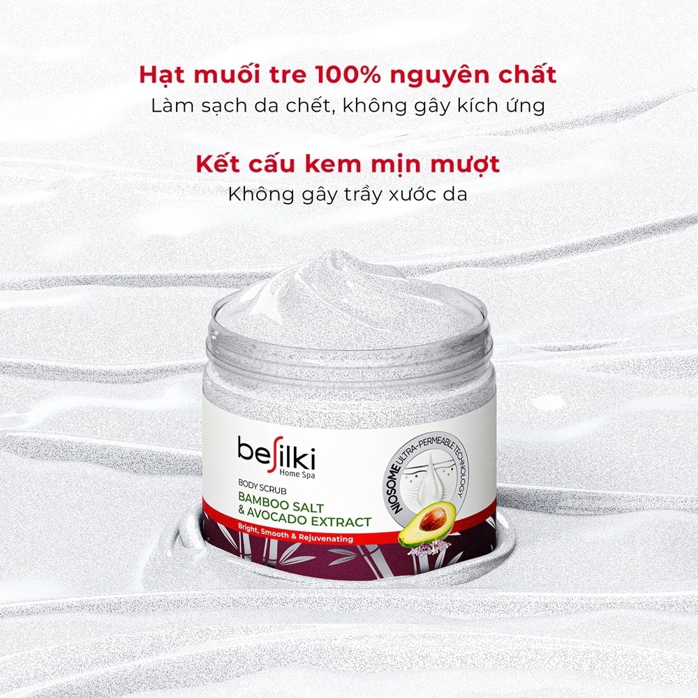 Tẩy Tế Bào Chết Besilki Body Scrub Muối Tre & Chiết Xuất Bơ Bamboo Salt & Avocado Extract 350g