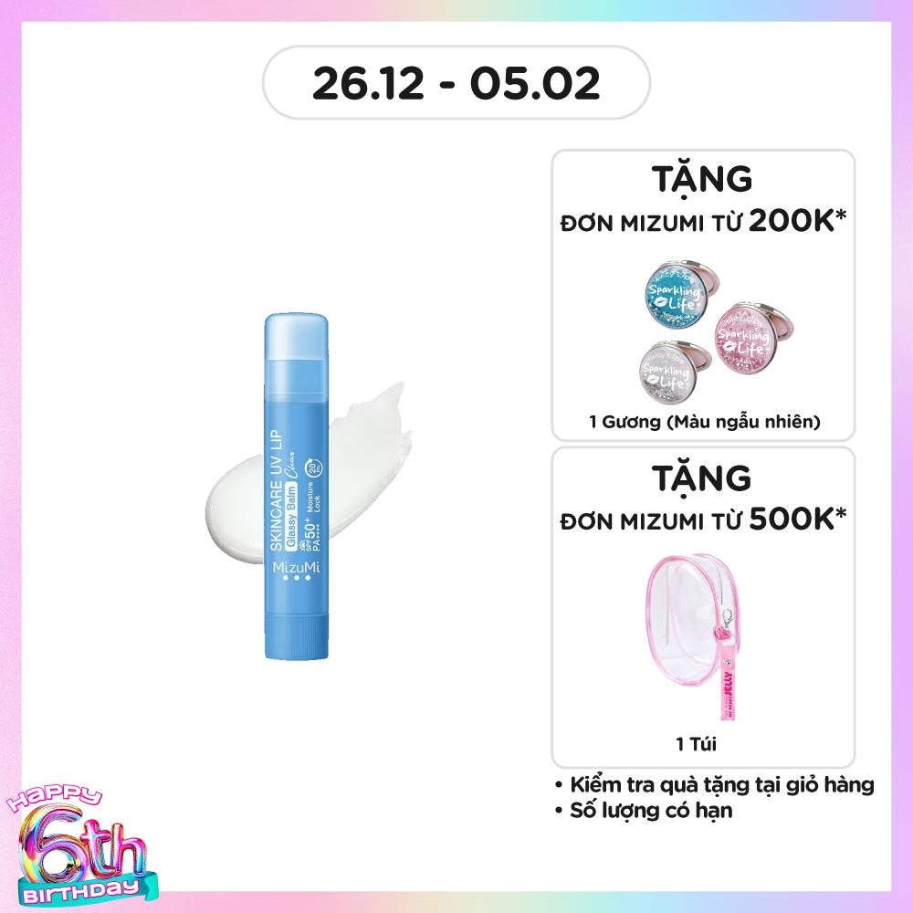 Son Dưỡng Môi Chống Nắng MizuMi Skincare UV Lip Glassy Balm Clear SPF50+ PA++++ 3.5g