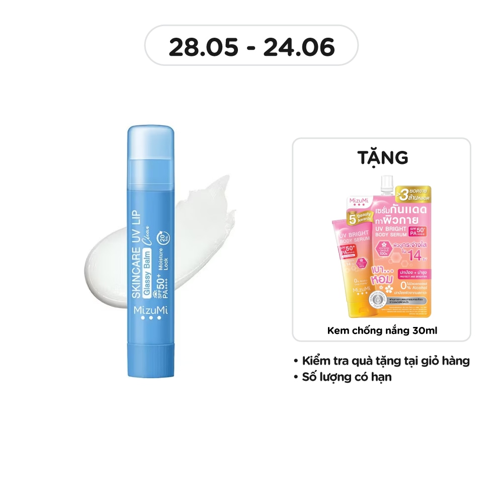 Son Dưỡng Môi Chống Nắng MizuMi Skincare UV Lip Glassy Balm Clear SPF50+ PA++++ 3.5g