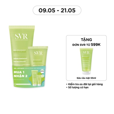 SVR Combo Gel Rửa Mặt SVR Sebiaclear Gel Moussant Không Chứa Xà Phòng Cho Da Dầu Mụn 200ml + 55ml