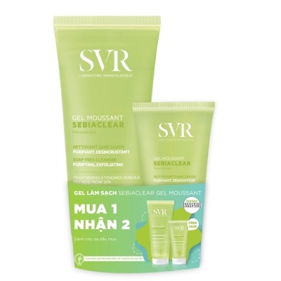 SVR Combo Gel Rửa Mặt SVR Sebiaclear Gel Moussant Không Chứa Xà Phòng Cho Da Dầu Mụn 200ml + 55ml