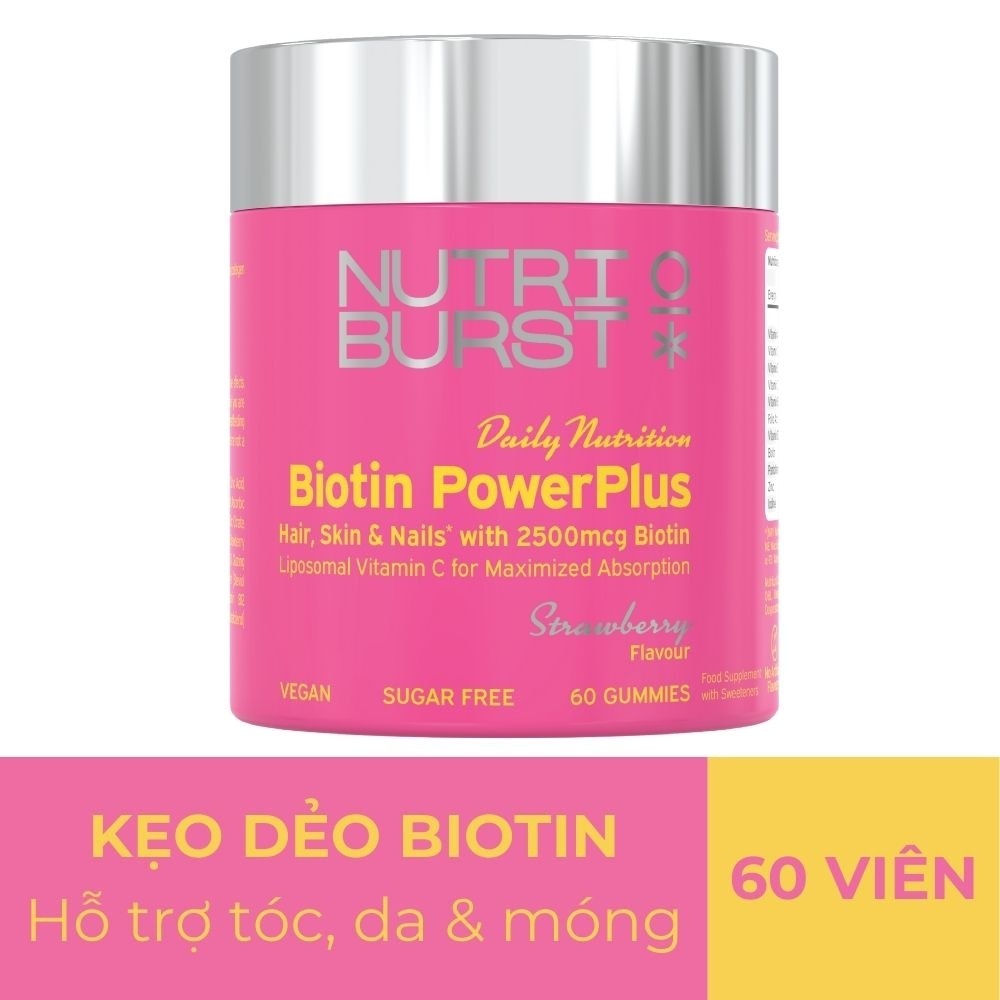 Thực Phẩm Bổ Sung Kẹo Dẻo Nutriburst Biotin PowerPlus Strawberry Flavour 60 Viên