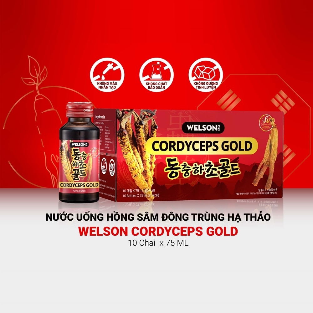 Thực Phẩm Bổ Sung Nước Uống Đông Trùng Hạ Thảo Welson Cordyceps Gold 75mlx10Chai