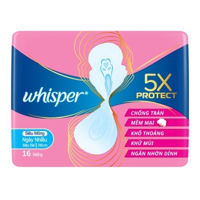 WHISPER 5X Protect Heavy Flow Thin 28cm 16Pads