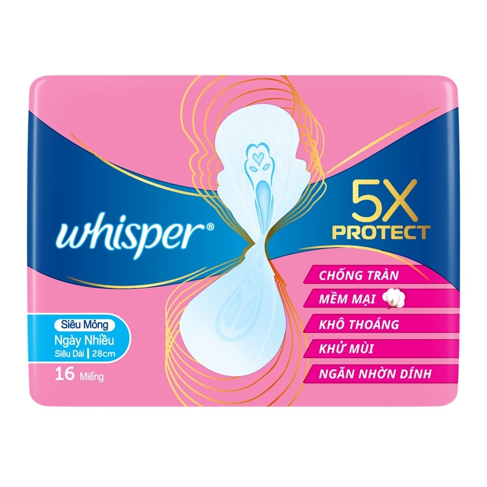 Băng Vệ Sinh Whisper Siêu Mỏng 5X Protect 28cm 16Miếng