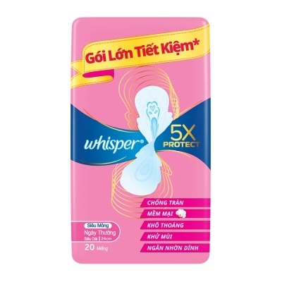 WHISPER 5X Protect Regular Thin 24cm 20Pads