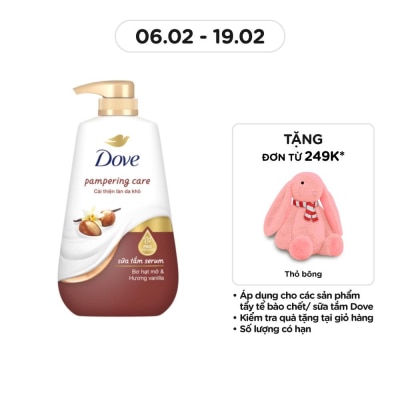 DOVE Sữa Tắm Serum Dove Bơ Hạt Mỡ & Vanilla Pampering Care 500g