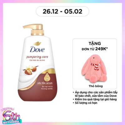 DOVE Sữa Tắm Serum Dove Bơ Hạt Mỡ & Vanilla Pampering Care 500g