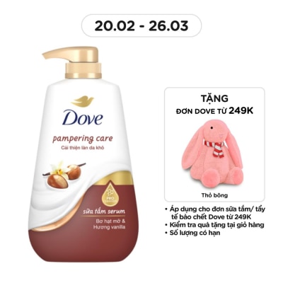 DOVE Sữa Tắm Serum Dove Bơ Hạt Mỡ & Vanilla Pampering Care 500g