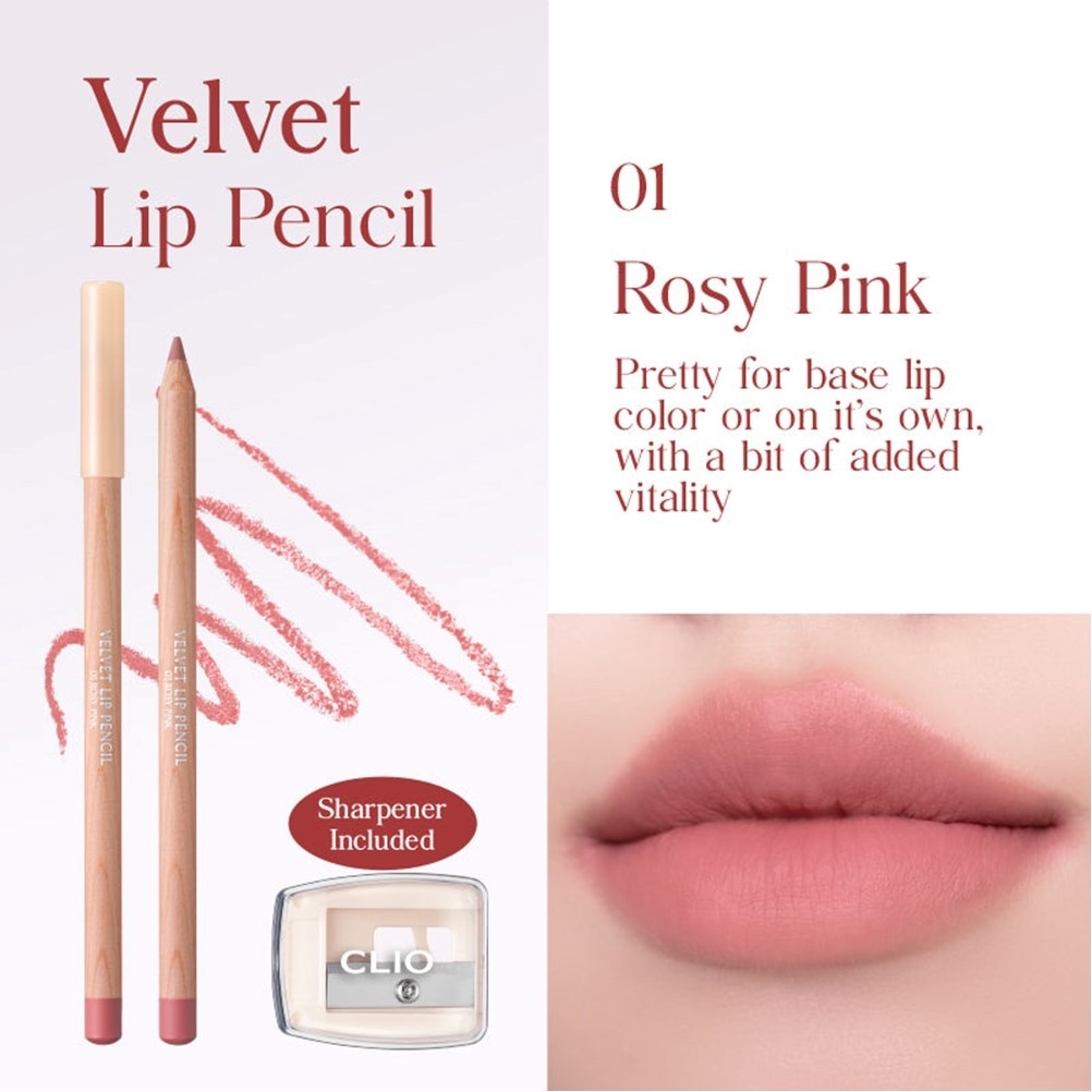 Chì Kẻ Viền Môi Clio Velvet Lip Pencil 1.45g .#01 Rosy Pink