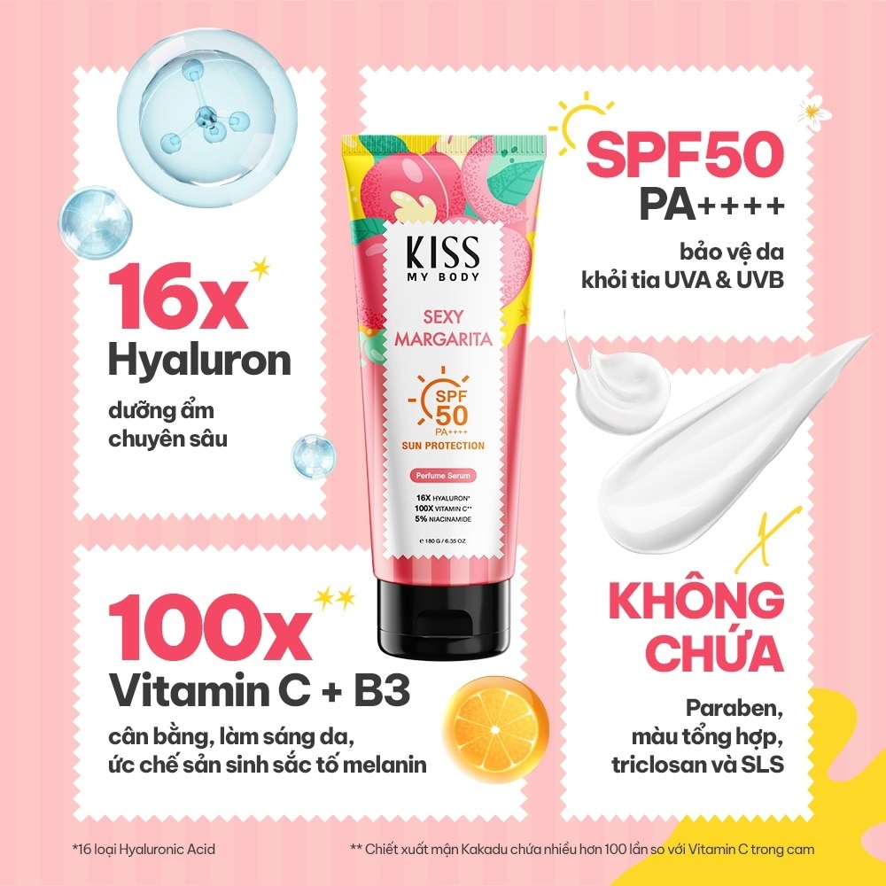 Dưỡng Thể Chống Nắng Kiss My Body Sun Protection Perfume Serum SPF50 PA++++ Sexy Margarita 180g