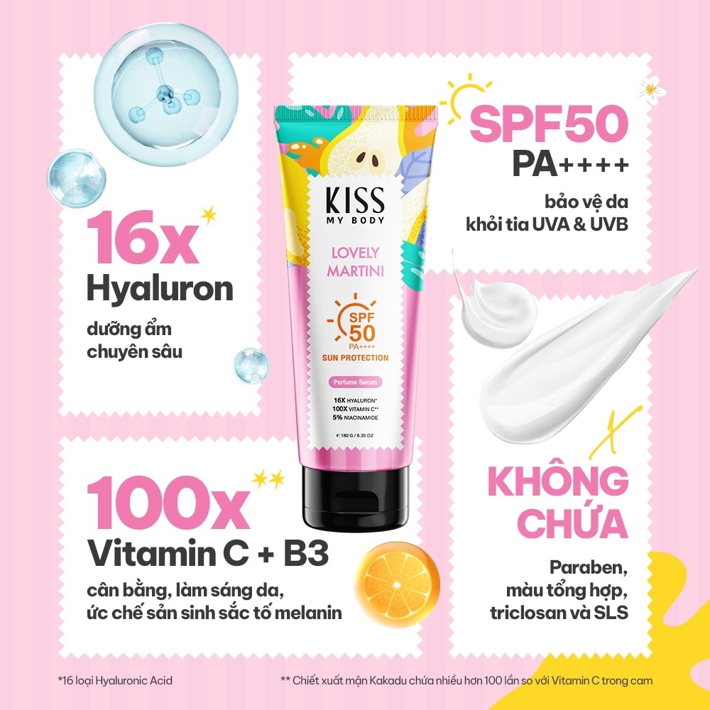 Dưỡng Thể Chống Nắng Kiss My Body Sun Protection Perfume Serum SPF50 PA++++ Lovely Martini 180g