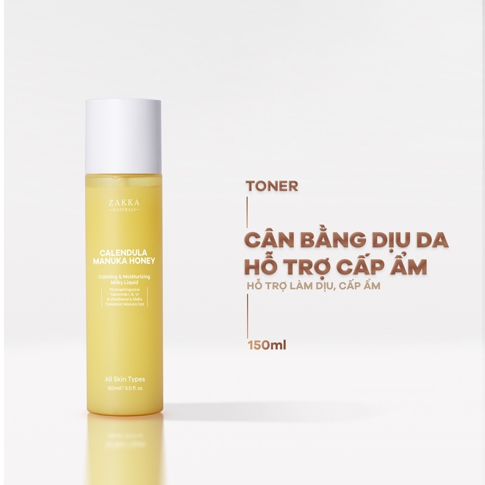 Nước Cân Bằng Zakka Naturals Calendula Manuka Honey Calming & Moisturizing Milky Liquid 150ml