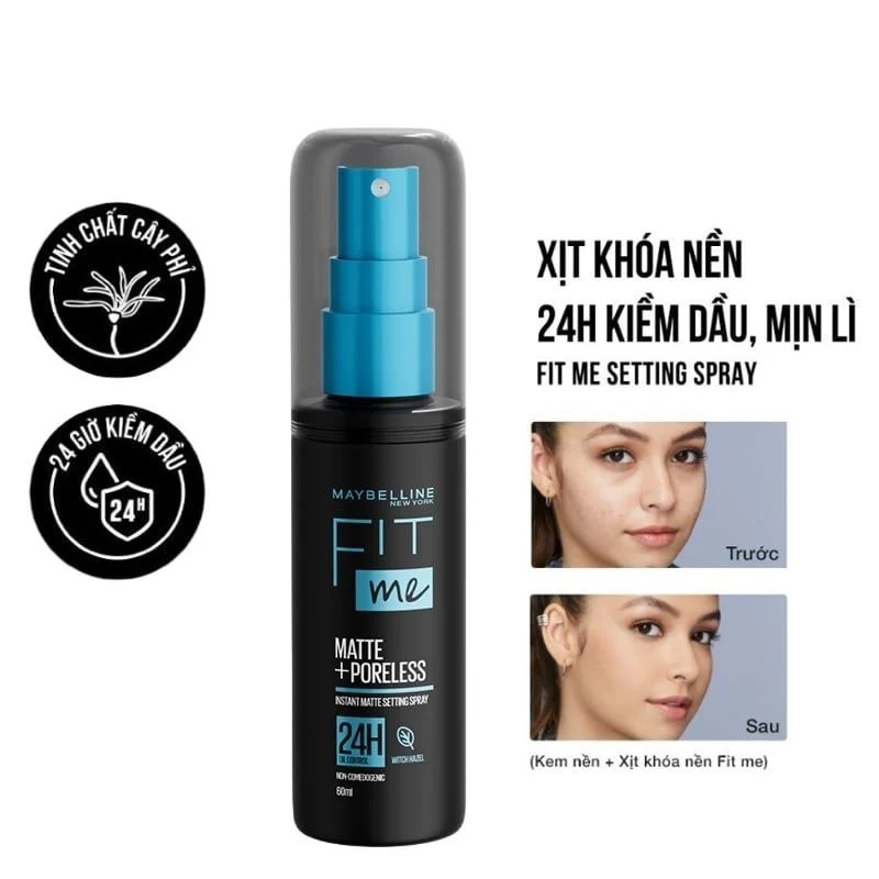 Xịt Khóa Nền Maybelline Fit Me Matte+Poreless Instant Matte Setting Spray 60ml