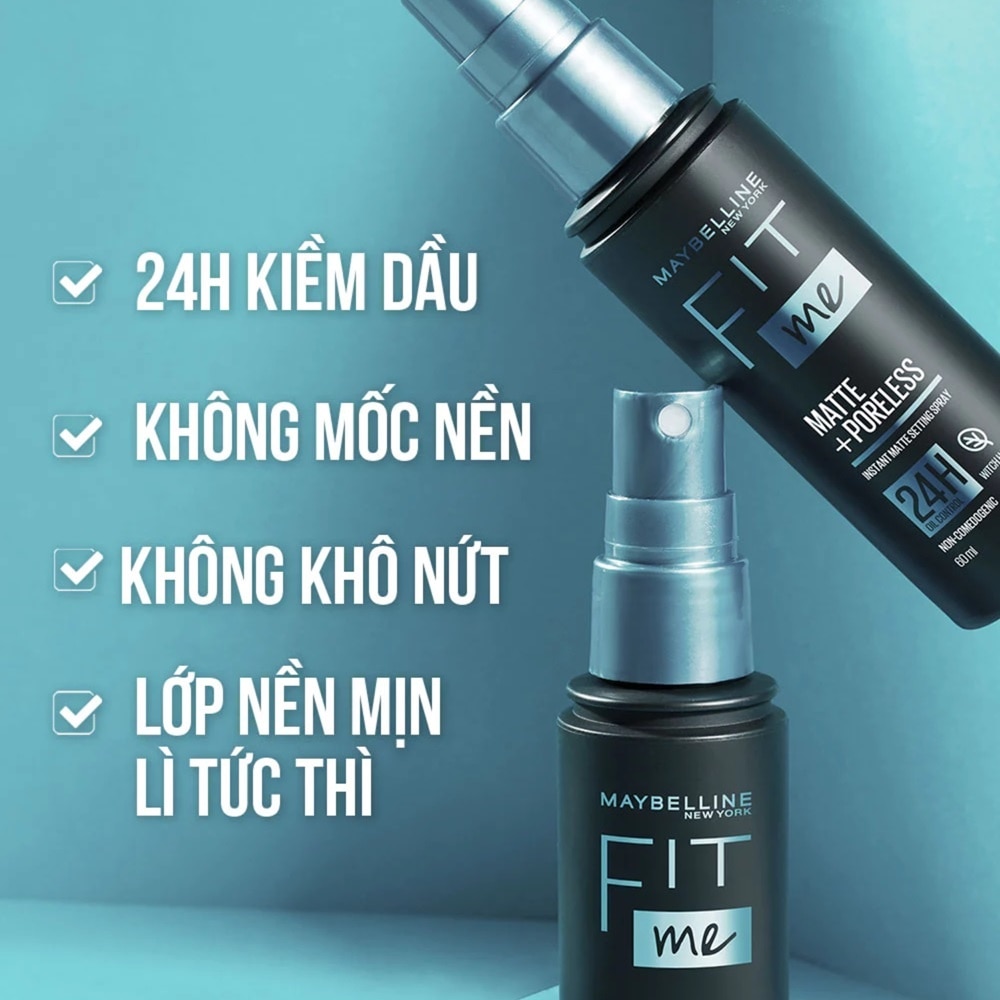 Xịt Khóa Nền Maybelline Fit Me Matte+Poreless Instant Matte Setting Spray 60ml