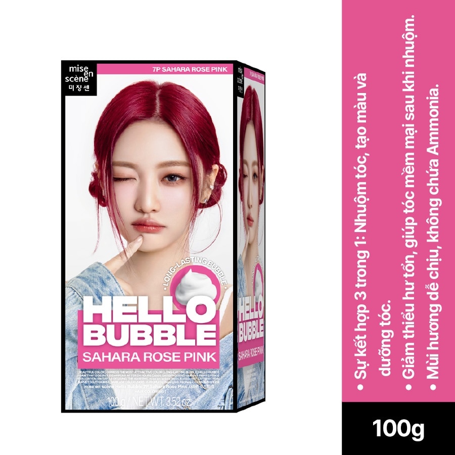 Bọt Kem Nhuộm Tóc mise en scène Hello Bubble 100g .# 7P Sahara Rose Pink Màu Đỏ Hồng