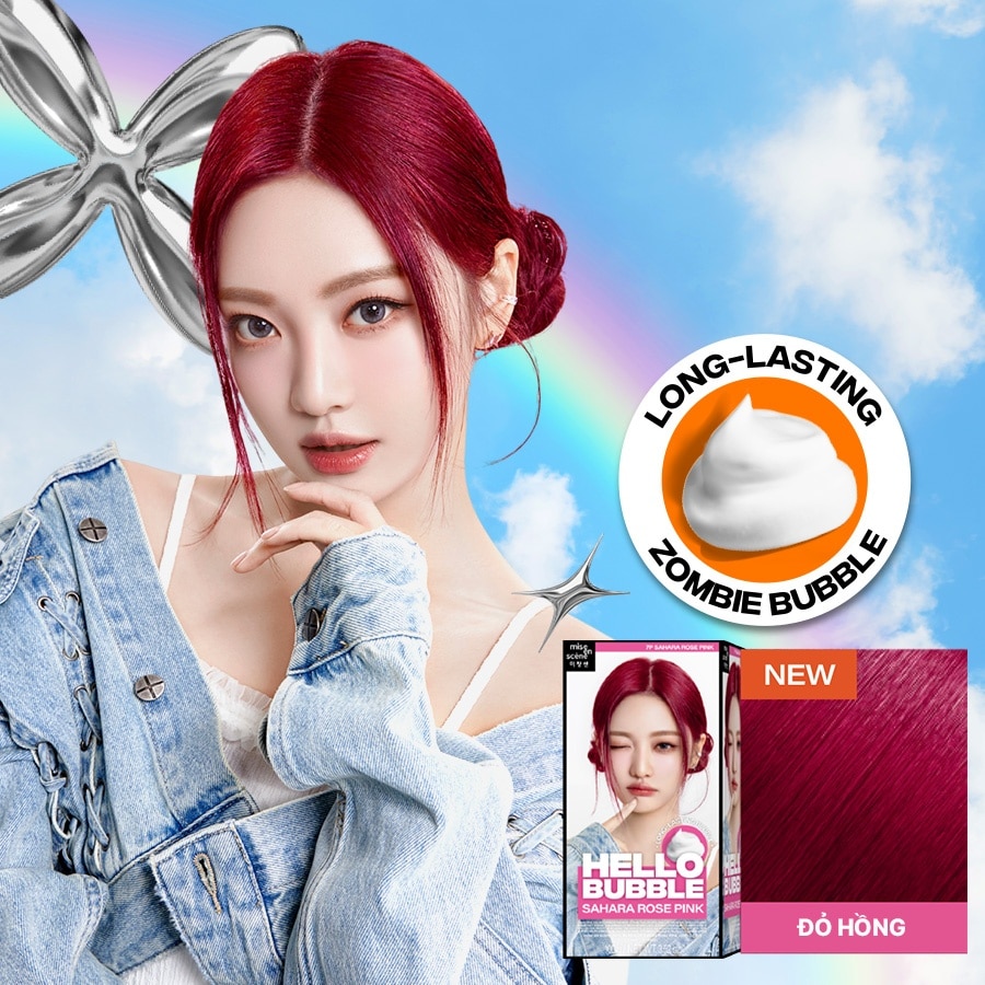 Bọt Kem Nhuộm Tóc mise en scène Hello Bubble 100g .# 7P Sahara Rose Pink Màu Đỏ Hồng