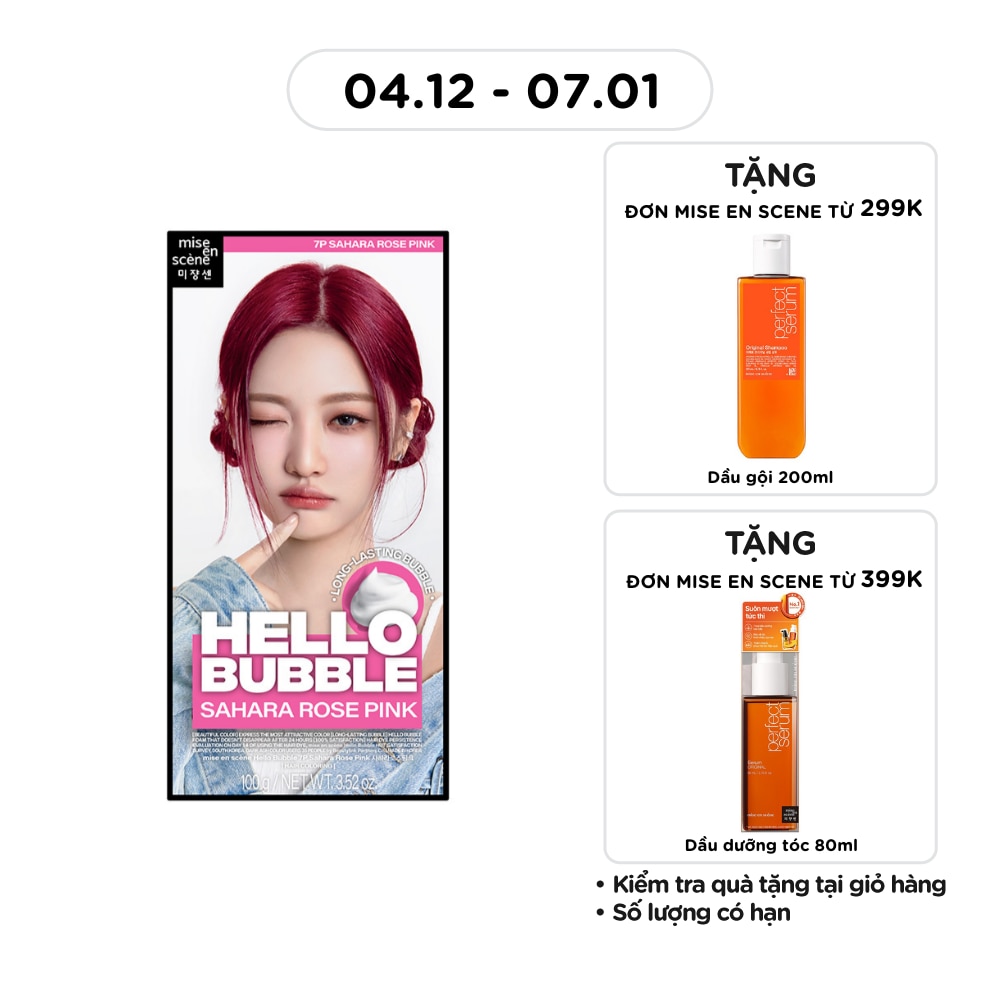 Bọt Kem Nhuộm Tóc mise en scène Hello Bubble 100g .# 7P Sahara Rose Pink Màu Đỏ Hồng