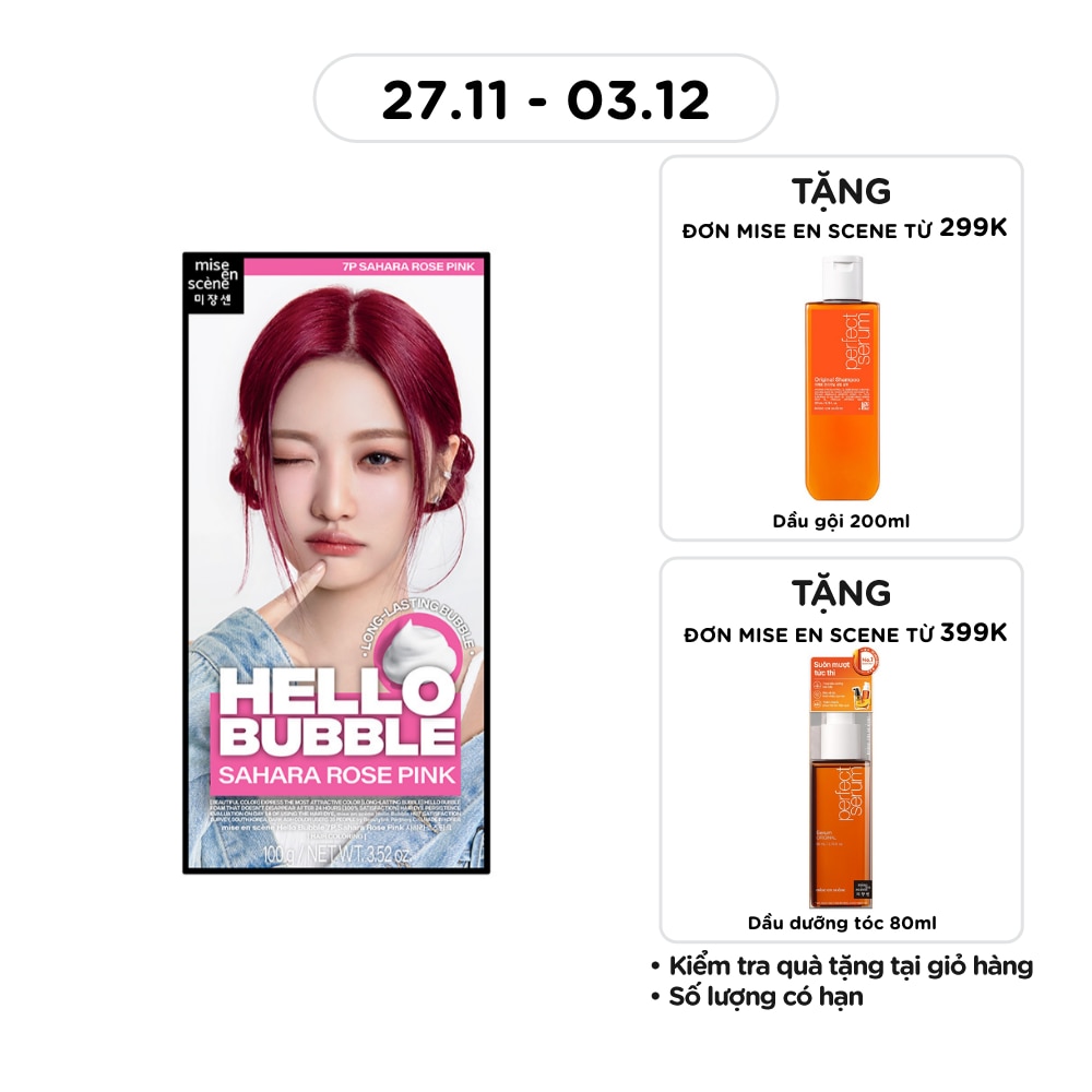 Bọt Kem Nhuộm Tóc mise en scène Hello Bubble 100g .# 7P Sahara Rose Pink Màu Đỏ Hồng