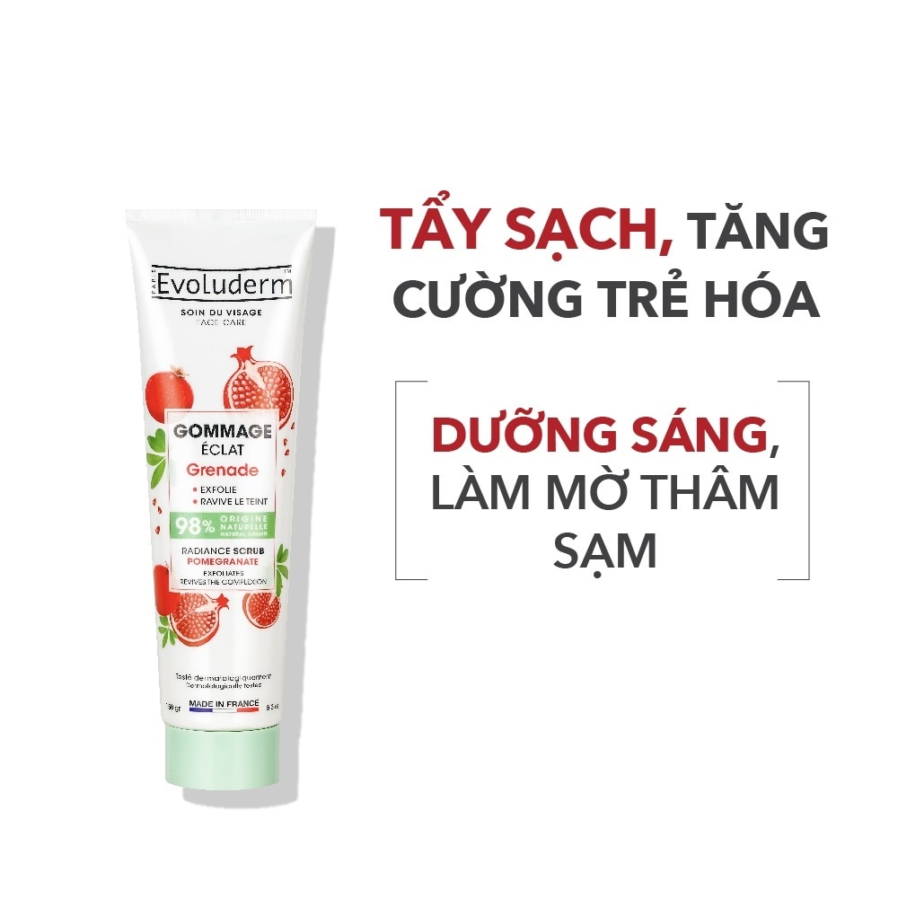 Tẩy Tế Bào Chết Evoluderm Làm Sáng Da Mặt Tinh Chất Lựu Radiance Pomegranate Scrub 150g