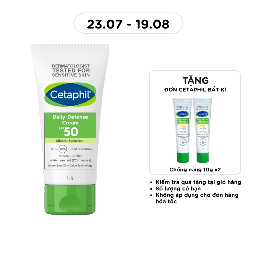 Kem chống nắng dưỡng ẩm 2in1 Cetaphil Daily Defense Cream SPF 50 50g