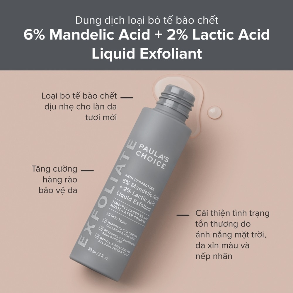 Dung Dịch Loại Bỏ Tế Bào Chết Paula's Choice 6% Mandelic Acid + 2% Lactic Acid Liquid Exfoliant 88ml