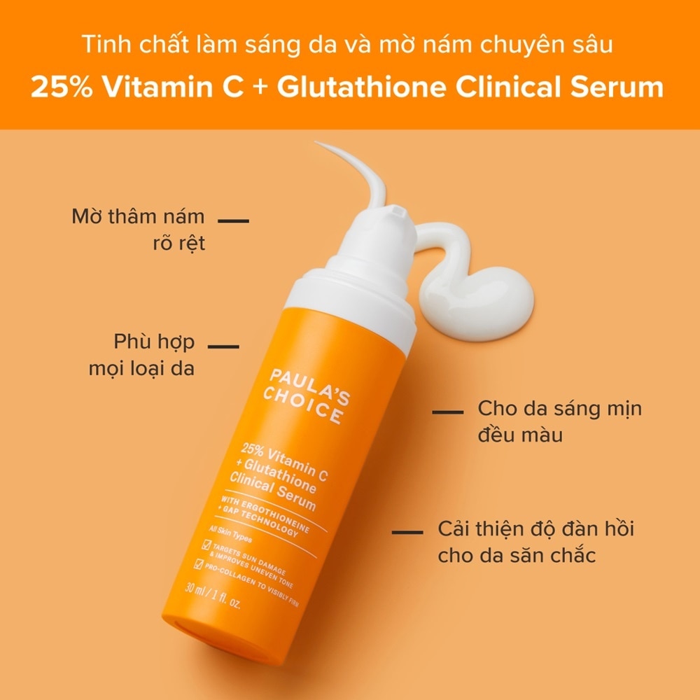 Tinh Chất Paula's Choice Làm Sáng Da, Mờ Nám Chuyên Sâu 25% Vitamin C Glutathione Clinical 30ml