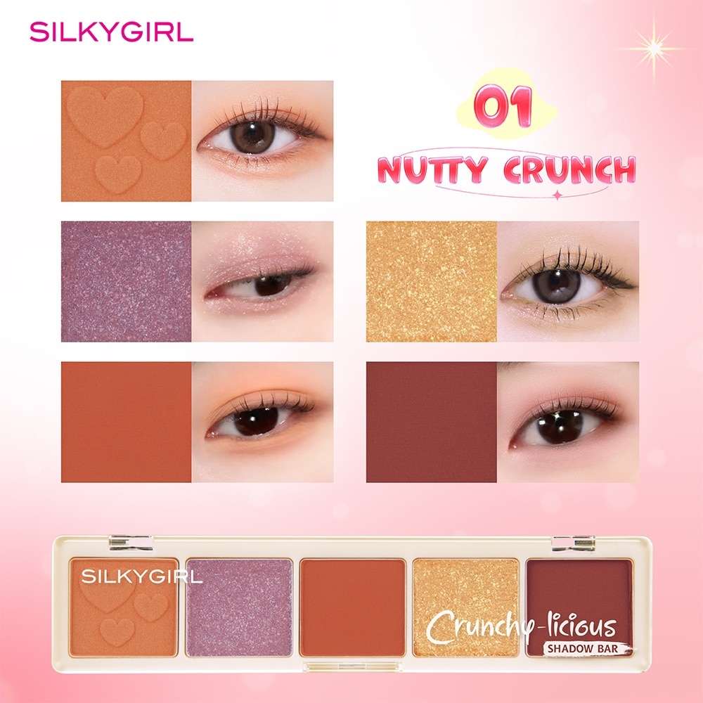 Bảng Phấn Mắt 5 Màu Silkygirl Crunchy-Licious Shadow Bar 10g .#01 Nutty Crunch image