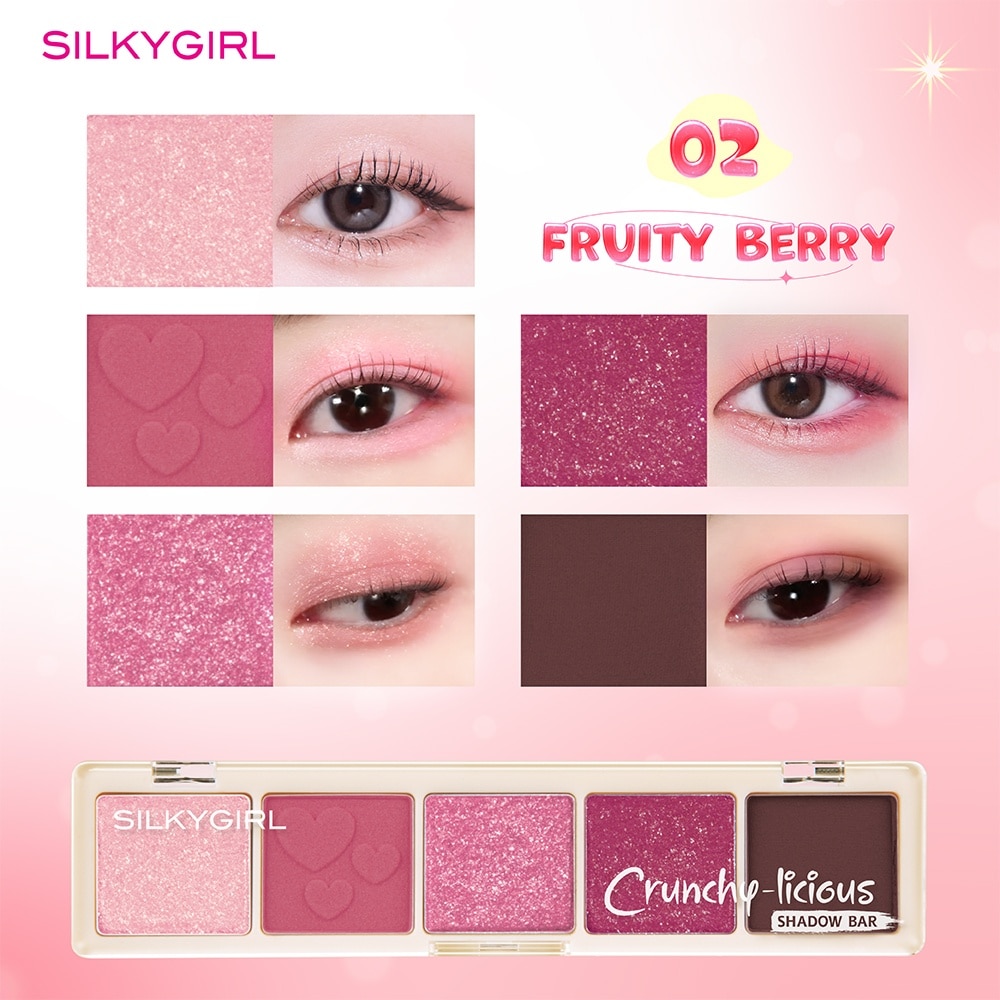 Bảng Phấn Mắt 5 Màu Silkygirl Crunchy-Licious Shadow Bar 10g .#02 Fruity Berry