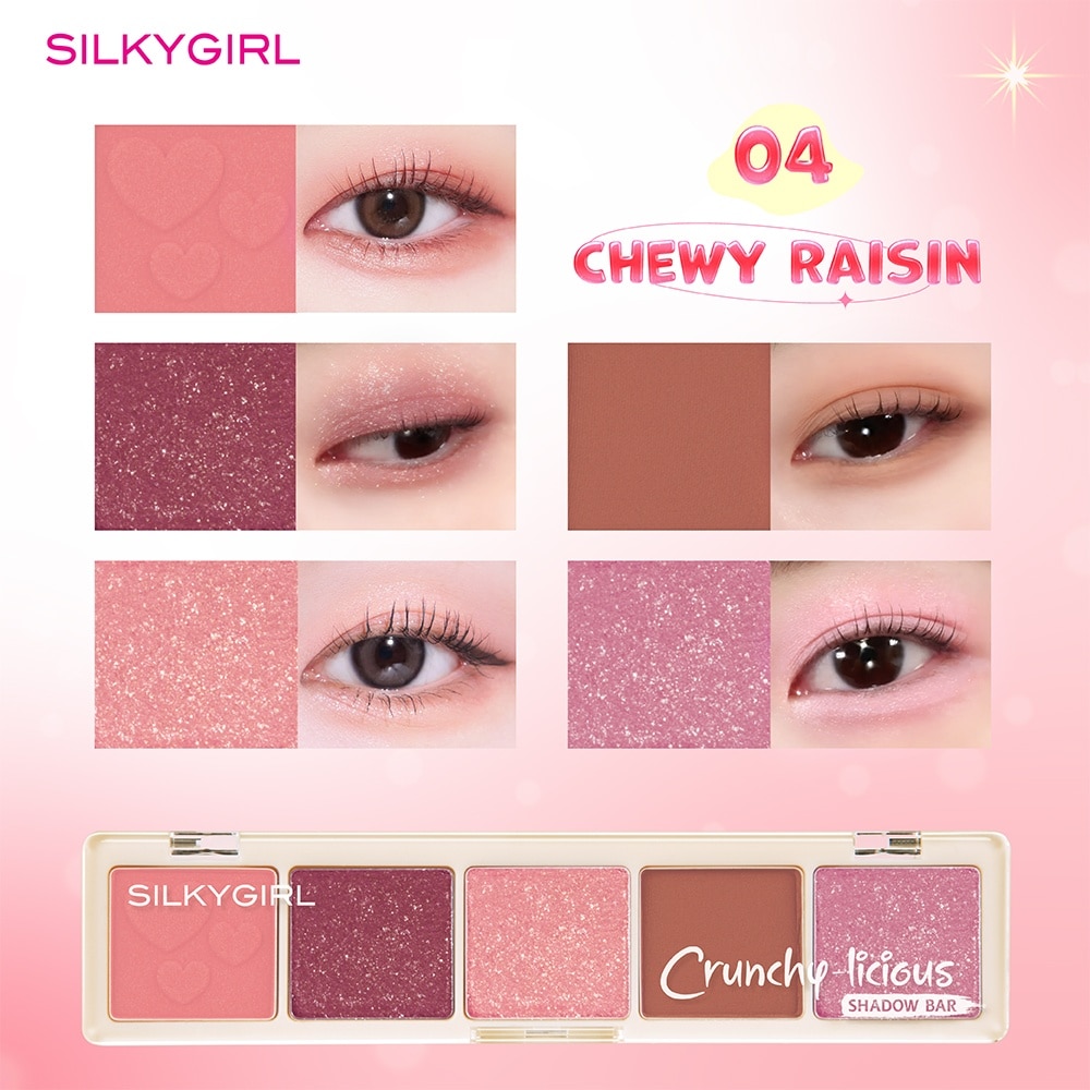 Bảng Phấn Mắt 5 Màu Silkygirl Crunchy-Licious Shadow Bar 10g .#04 Chewy Raisin