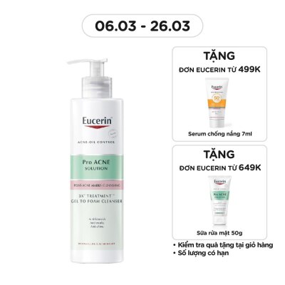 EUCERIN Gel Rửa Mặt Eucerin Cho Da Mụn ProAcne Solution 3X Treatment ++ Gel To Foam Cleanser 400ml