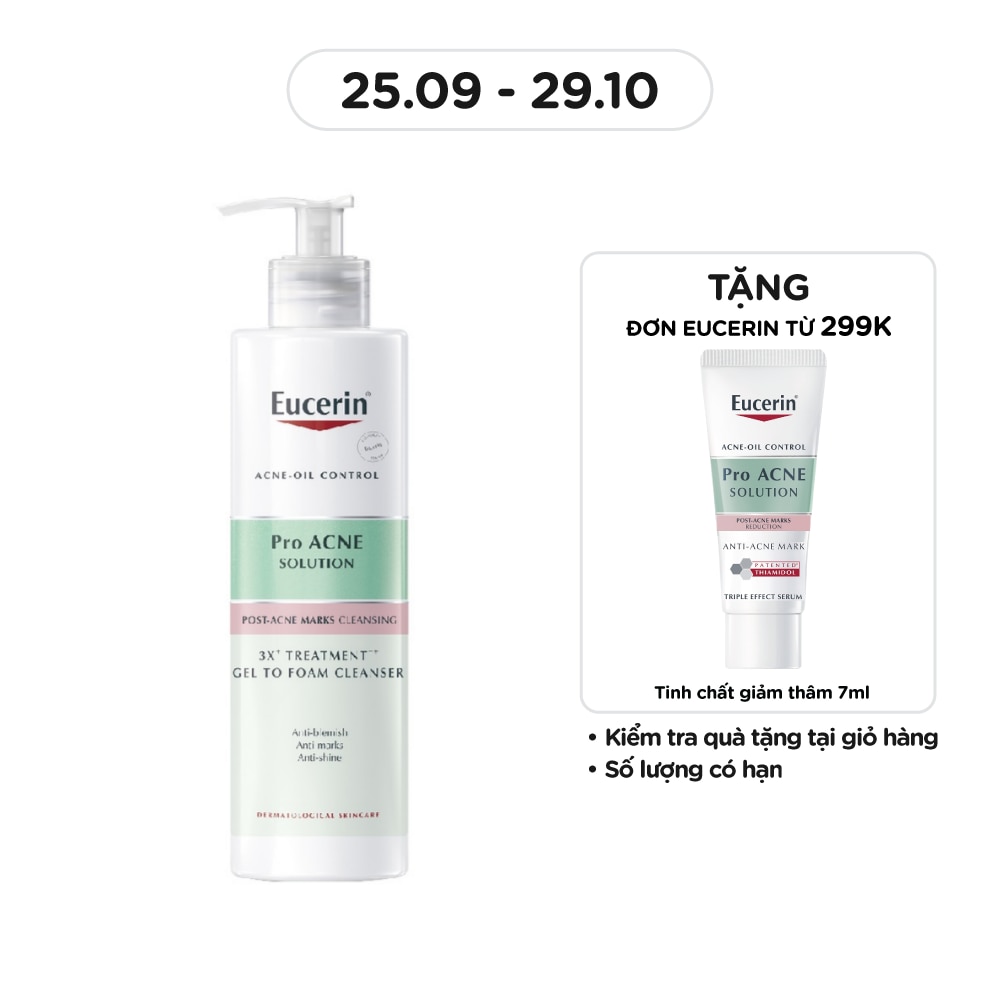 Gel Rửa Mặt Eucerin Cho Da Mụn ProAcne Solution 3X Treatment ++ Gel To Foam Cleanser 400ml