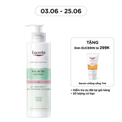 EUCERIN Gel Rửa Mặt Eucerin Cho Da Mụn ProAcne Solution 3X Treatment ++ Gel To Foam Cleanser 400ml