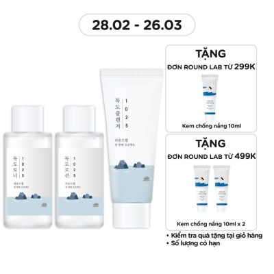 ROUND LAB Combo Round Lab 1025 Dokdo (Sữa Rửa Mặt 40ml+Nước Hoa Hồng 50ml+Sữa Dưỡng 50ml)