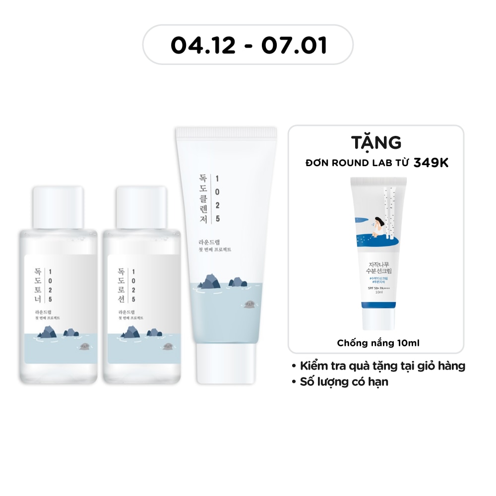 Combo Round Lab 1025 Dokdo (Sữa Rửa Mặt 40ml+Nước Hoa Hồng 50ml+Sữa Dưỡng 50ml)