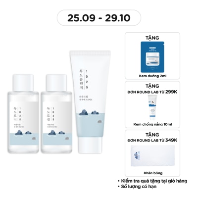 ROUND LAB Combo Round Lab 1025 Dokdo (Sữa Rửa Mặt 40ml+Nước Hoa Hồng 50ml+Sữa Dưỡng 50ml)
