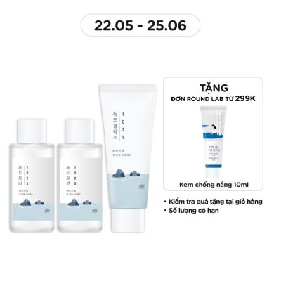 ROUND LAB Combo Round Lab 1025 Dokdo (Sữa Rửa Mặt 40ml+Nước Hoa Hồng 50ml+Sữa Dưỡng 50ml)