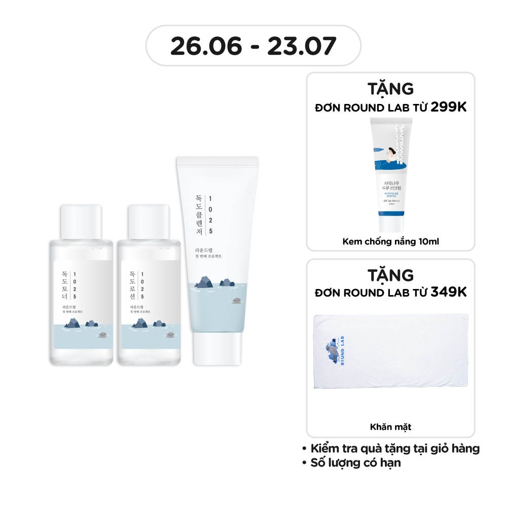 Combo Round Lab 1025 Dokdo (Sữa Rửa Mặt 40ml+Nước Hoa Hồng 50ml+Sữa Dưỡng 50ml)