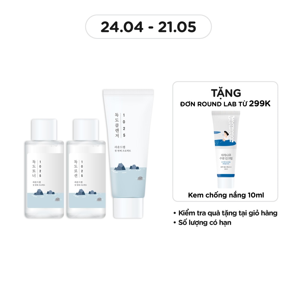 Combo Round Lab 1025 Dokdo (Sữa Rửa Mặt 40ml+Nước Hoa Hồng 50ml+Sữa Dưỡng 50ml)