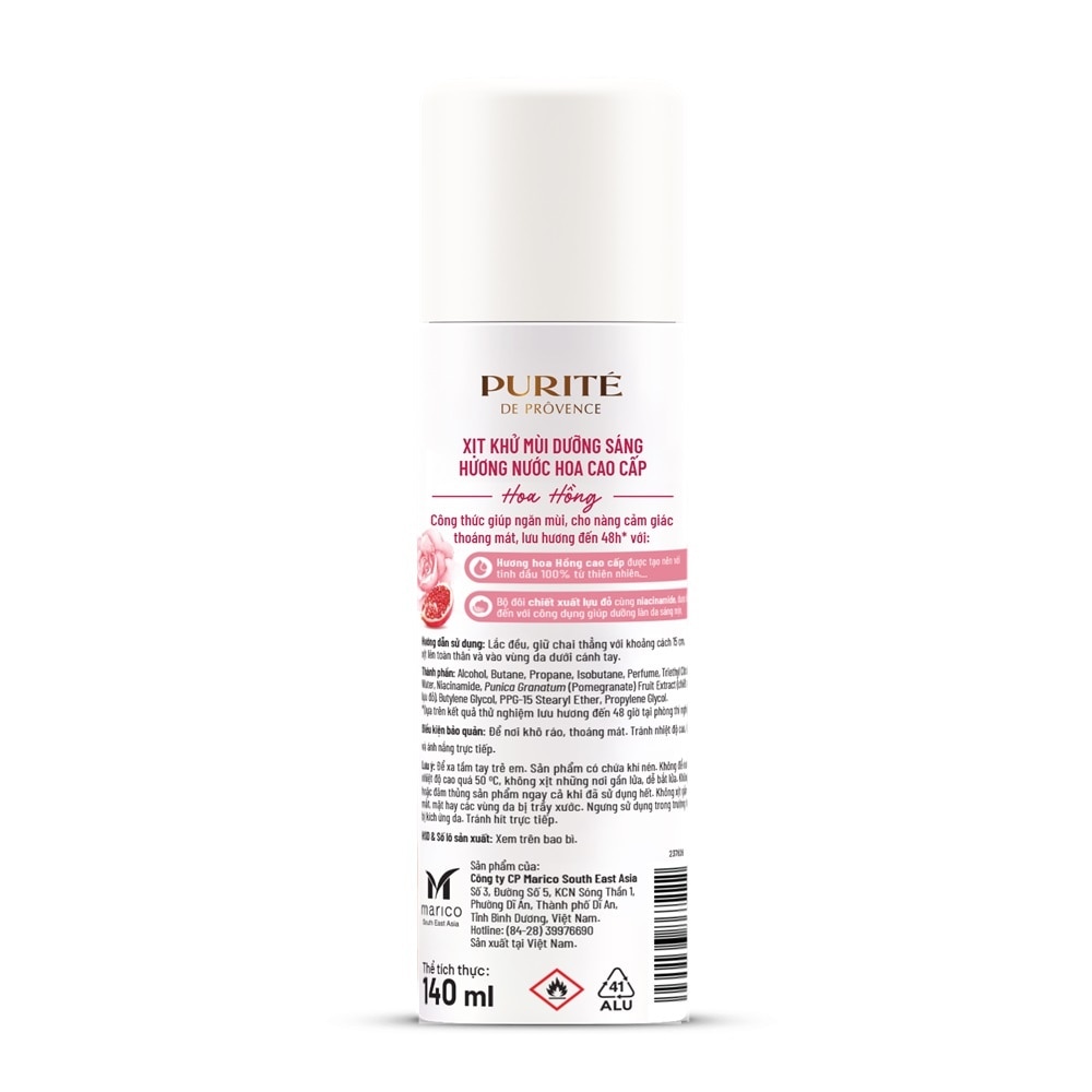 Purité Deodorant Spray Brightening Premium Perfume Rose Scent 140ml