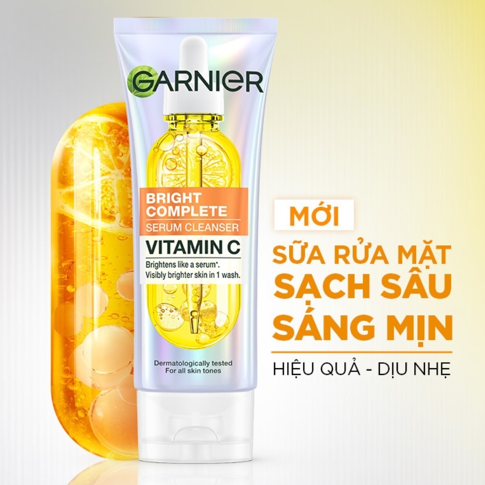 Sữa Rửa Mặt Sáng Da Garnier Bright Complete Serum Cleanser Vitamin C 100ml