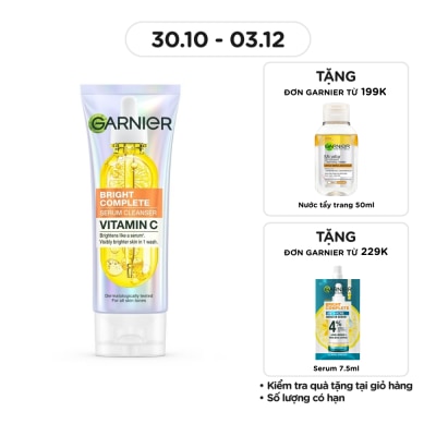 GARNIER Sữa Rửa Mặt Sáng Da Garnier Bright Complete Serum Cleanser Vitamin C 100ml