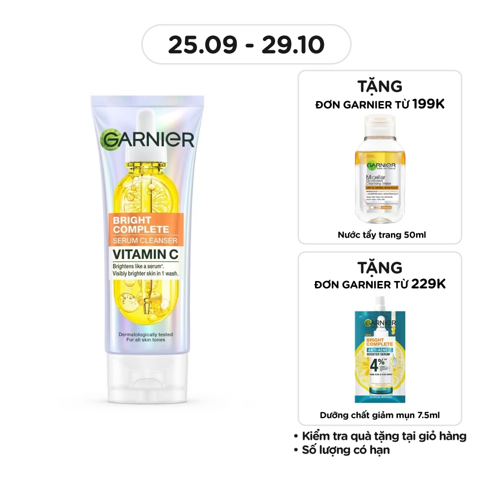 Sữa Rửa Mặt Sáng Da Garnier Bright Complete Serum Cleanser Vitamin C 100ml