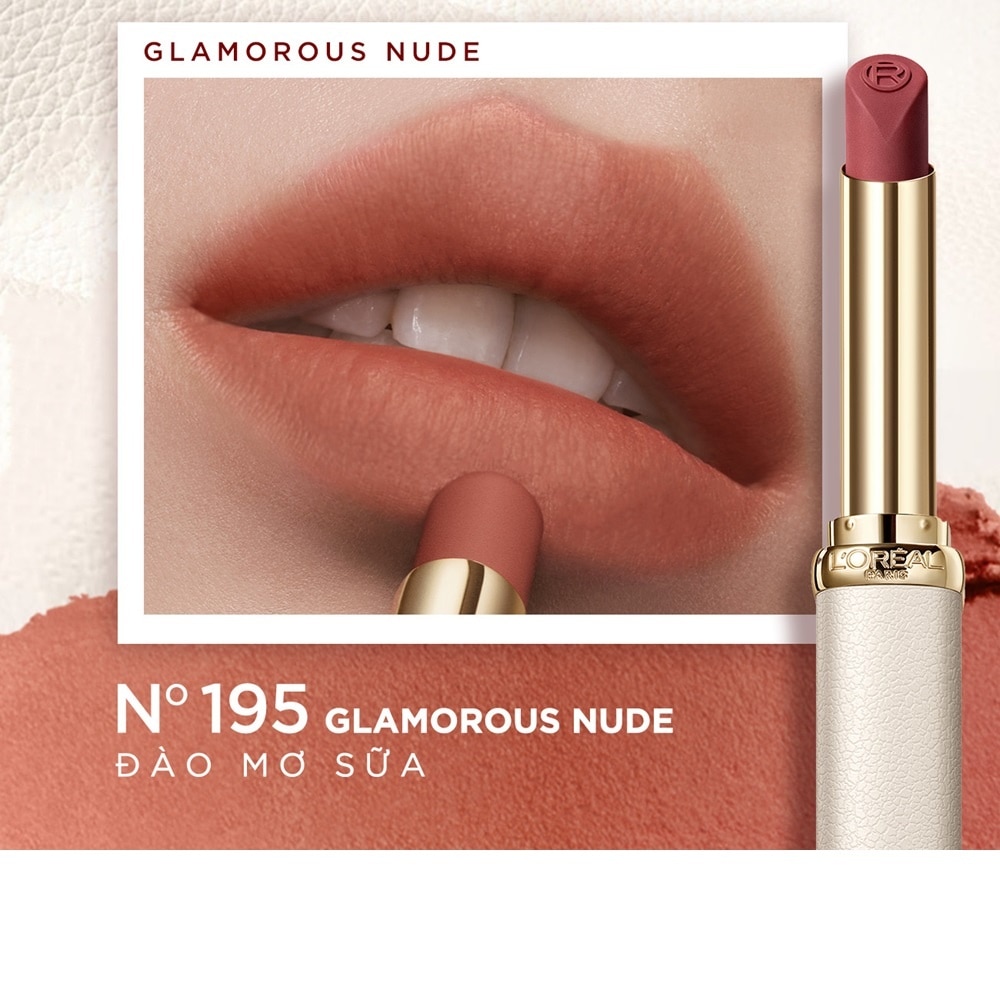 Son Lì Mịn Môi L'oreal Paris Color Riche Crème Matte 2g .#195 Glamorous Nude Đào Mơ Sữa