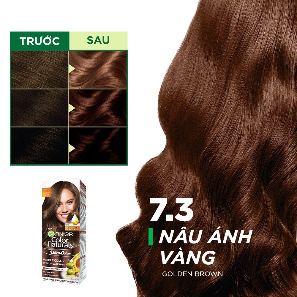 Kem Nhuộm Tóc Garnier Color Naturals Ultra Colors 50ml+50g+5ml .#7.3 Golden Brown Nâu Ánh Vàng